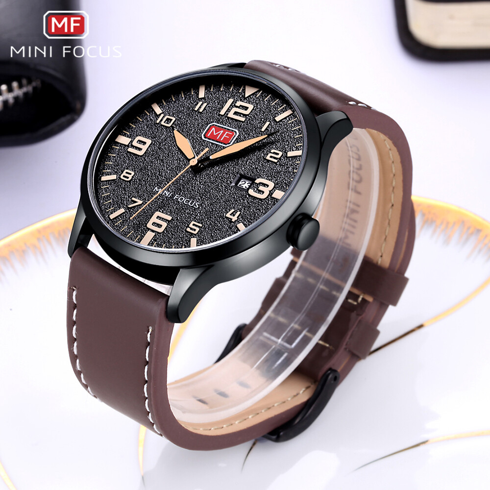 MINI FOCUS Men Ultra Thin Quartz Sports Watch Leather Strap Wristwatch with Date