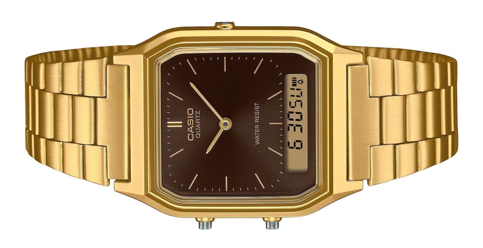 Casio Vintage Analog Digital Brown Dial Gold Tone AQ-230GA-5A Unisex Watch