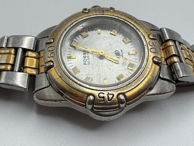 Vintage Ladies Fossil Blue AM-3095 Two Tone Quartz Watch New Battery