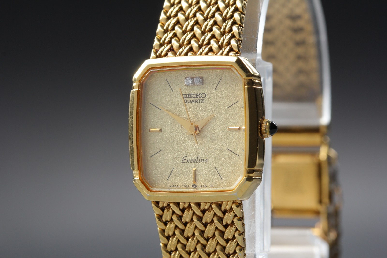 [Near MINT] SEIKO Exceline 7321-5910 2P Diamond 19mm Gold Dial Qz Women’s Watch