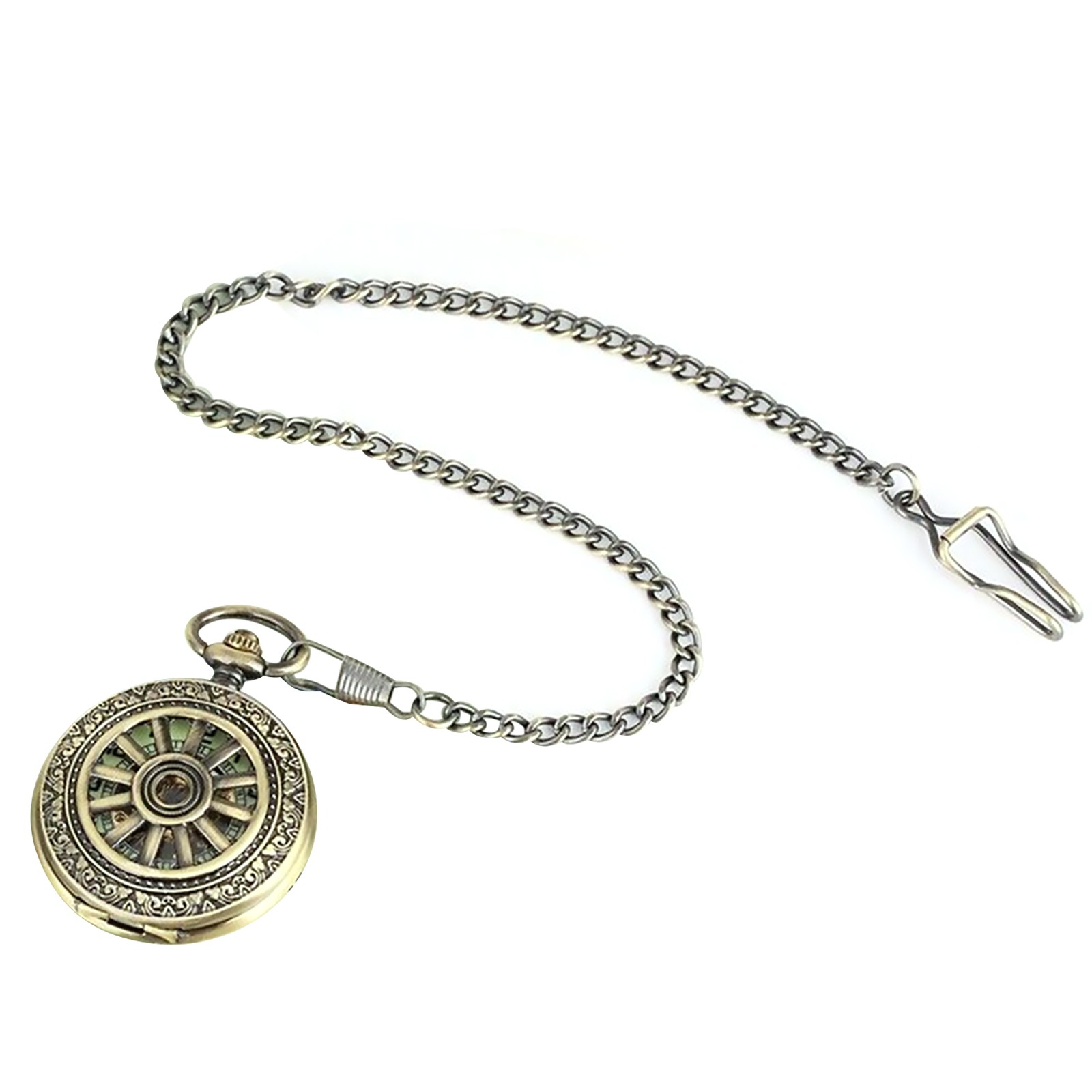 1 PC Vintage Luxury Mechanical Movement Skeleton Pocket Watch with Chain