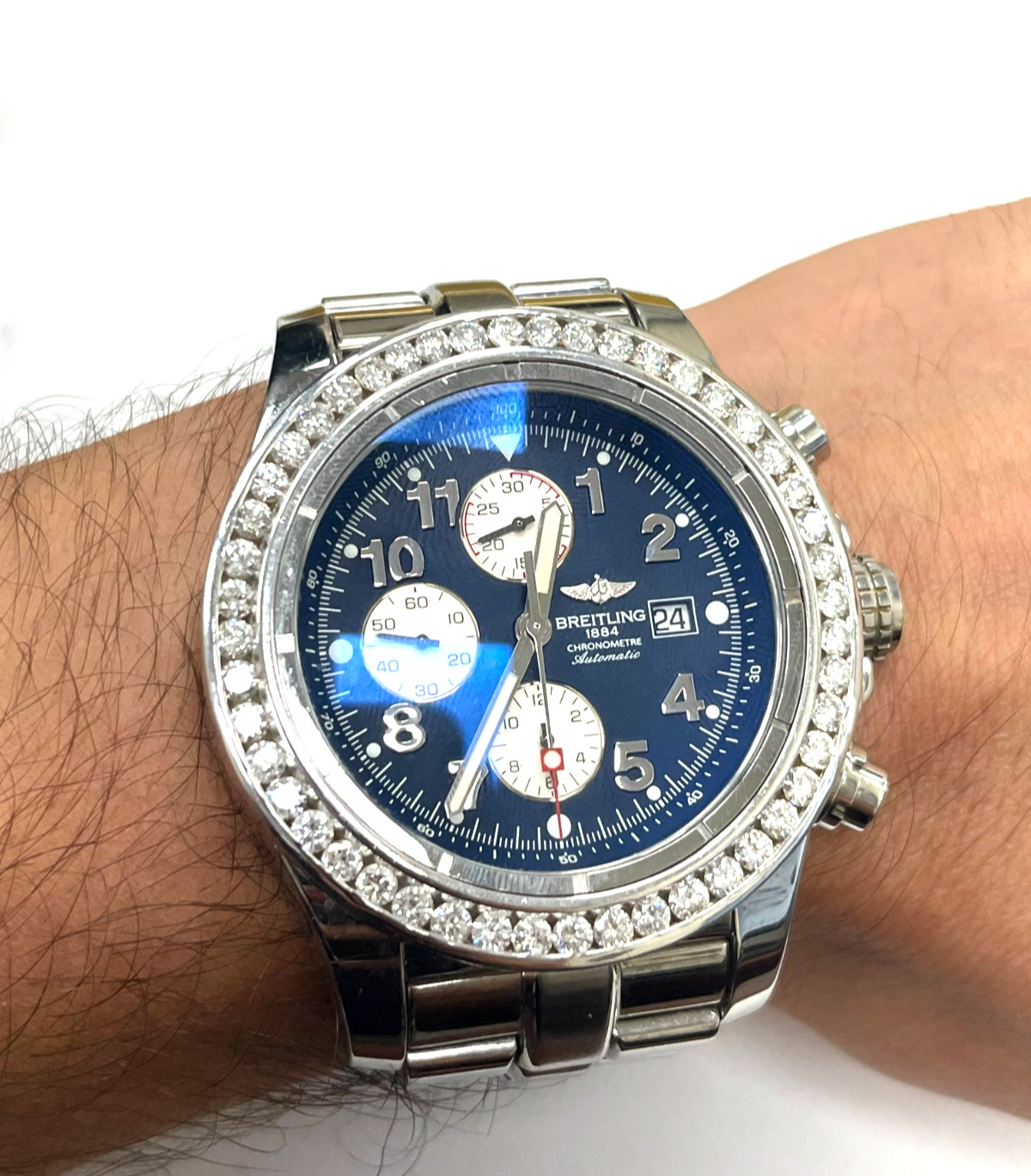Custom Breitling Super Avenger Chrono Diamonds Automatic Men’s Watch A13370 Box