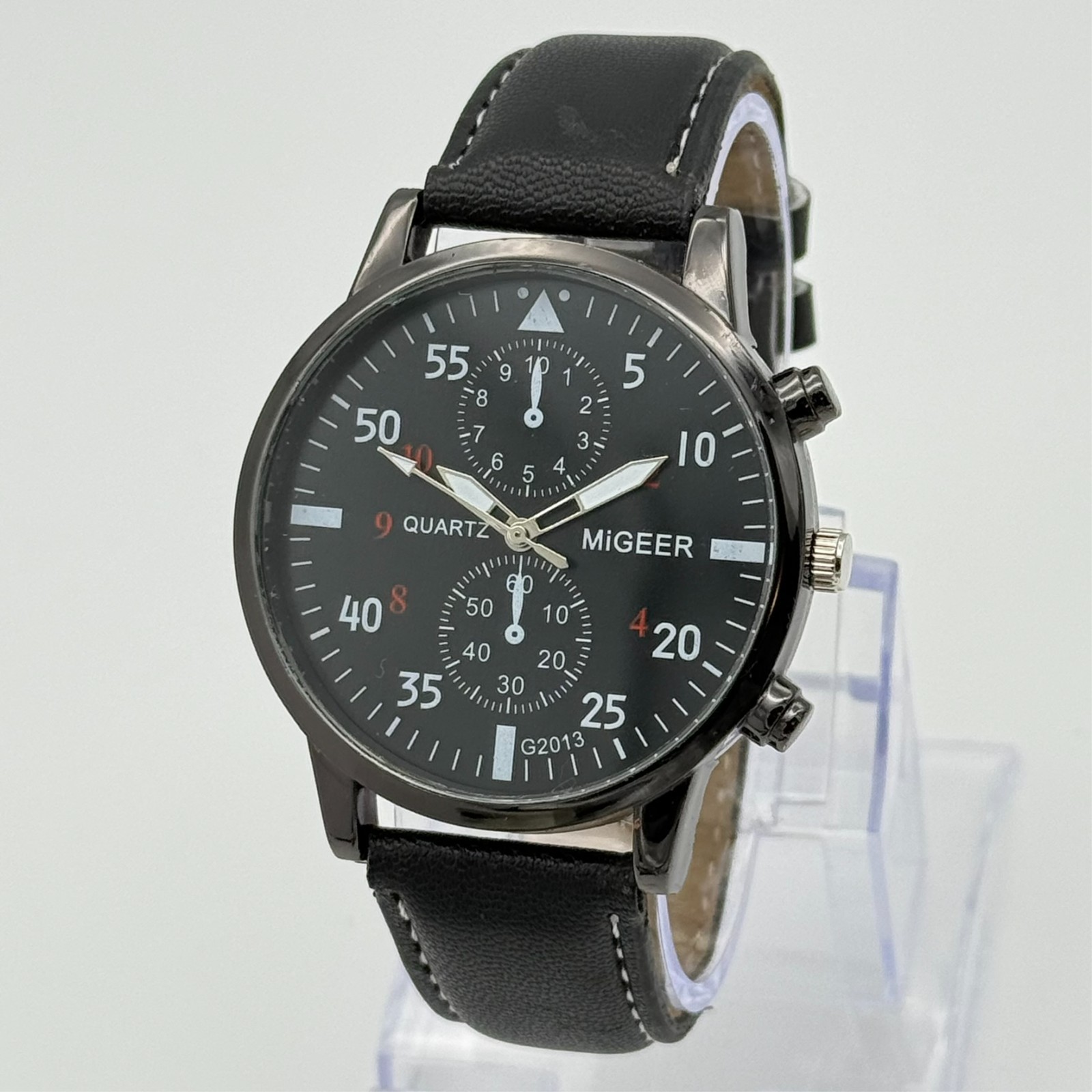 Unworn Men’s MIGEER Black Avaiator Style Quartz Watch, 42mm, Black Band, Runs