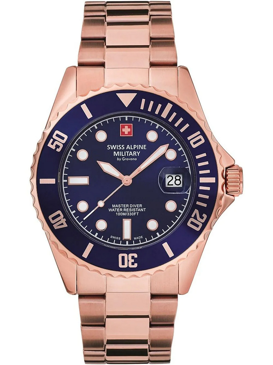 Swiss Alpine Military Rose Gold Tone Blue Dial Men’s Watch Swiss Made 7053.1165