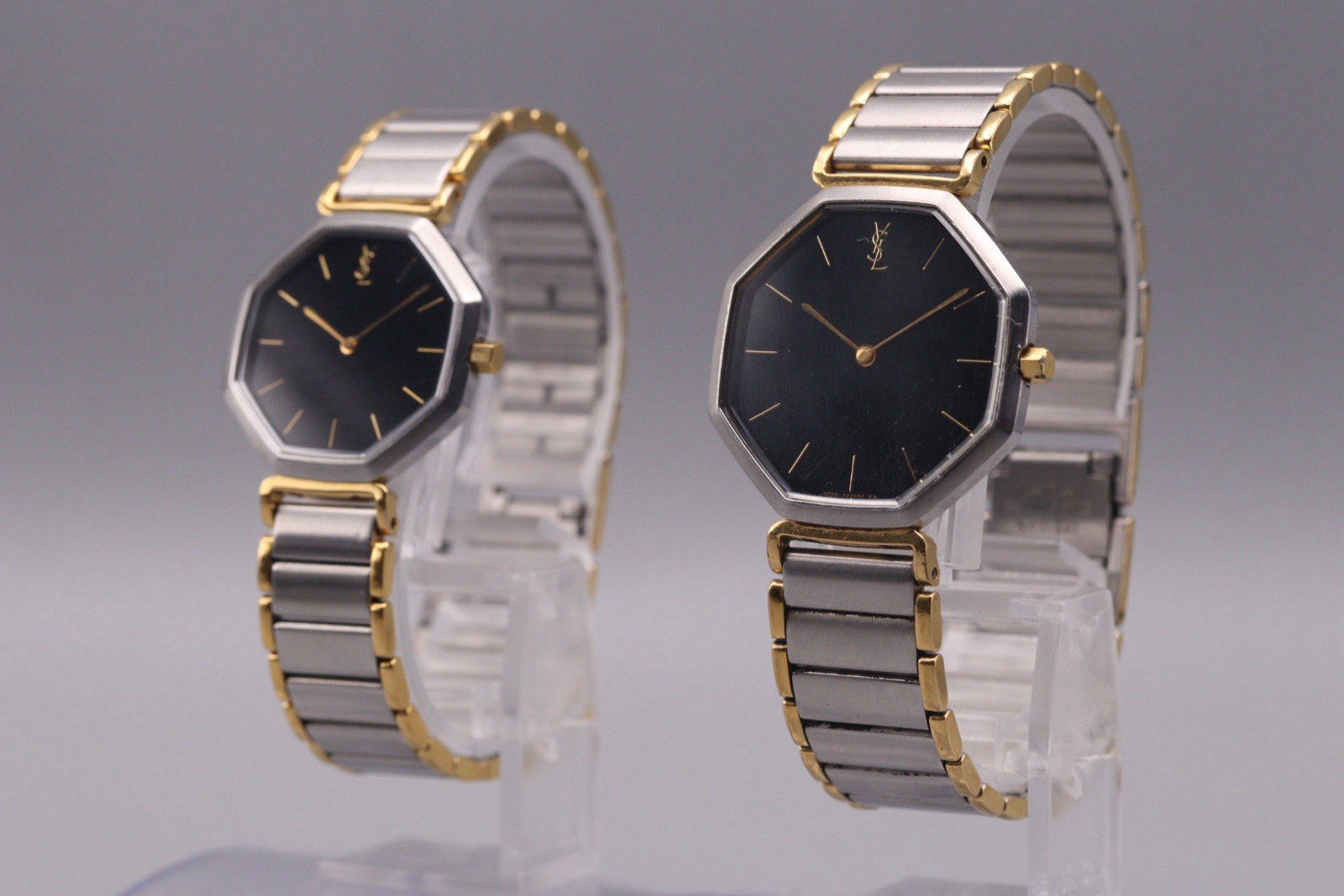 [Near MINT] Yves Saint Laurent YSL Pair Octagon Black Dial Quartz Watches