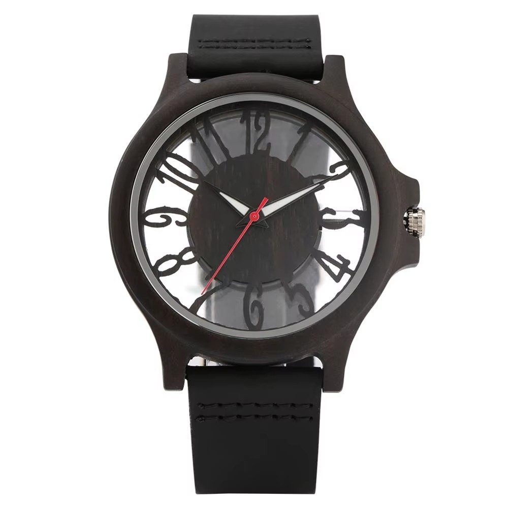 Handmade Men’s Bamboo Watch Sandalwood Quartz Wristwatch for Man Leather Strap