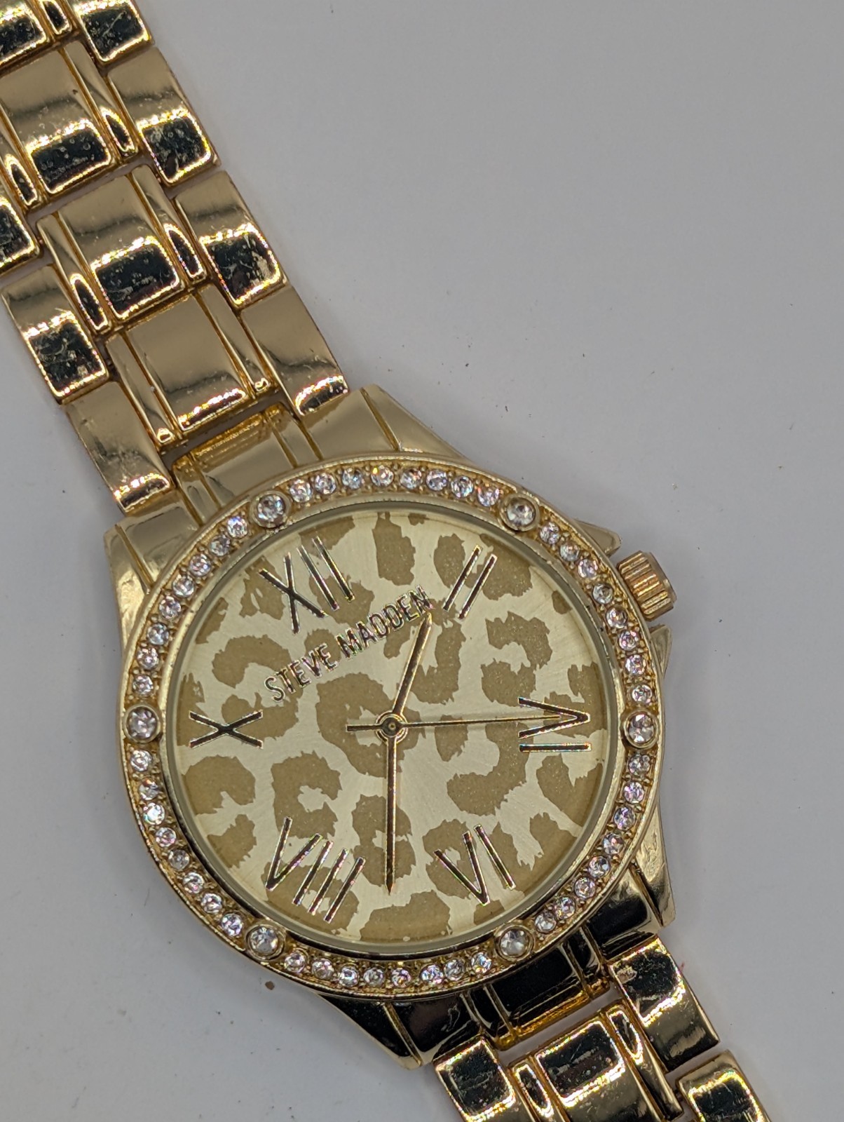 Steve Madden Women’s Genuine Crystal Accented Bracelet Watch Cheetah 36mm