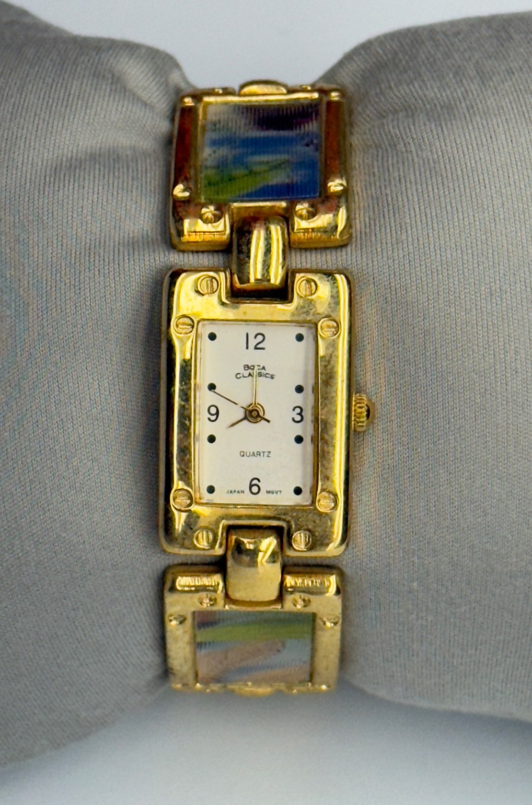 Women’s Boca Classics Quartz Wristwatch Gold Tone Floral Bracelet Analog Linked
