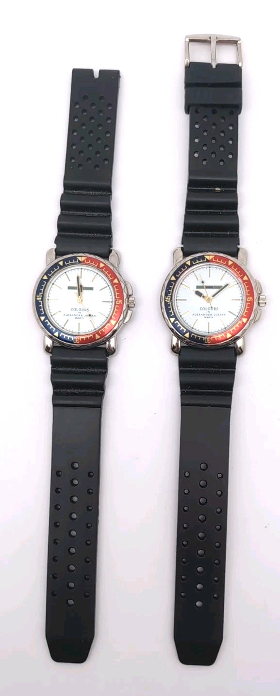 LOT OF 2: Alexander Julian Wrist Watch Working Colours w/ New Batteries WA12