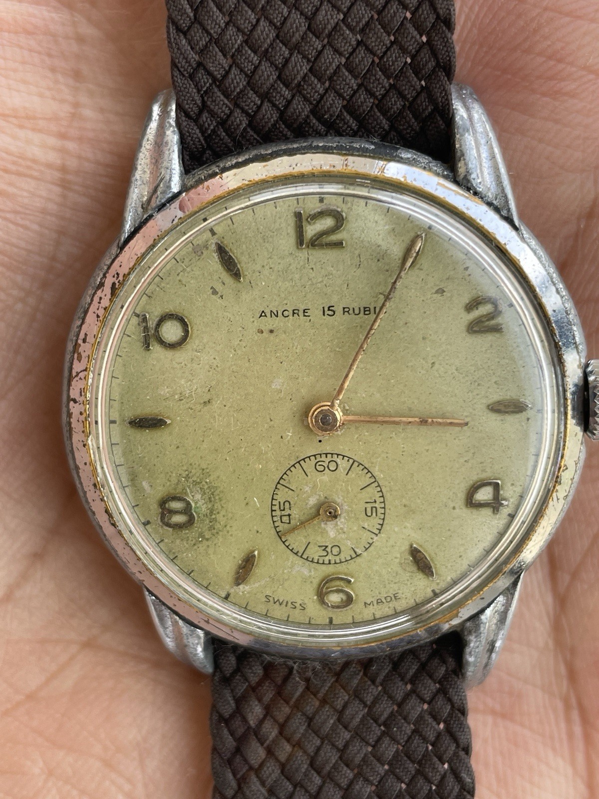 [Serviced] Vintage Ancre 15 Rubis Swiss Made Running well Patina Dial and Case