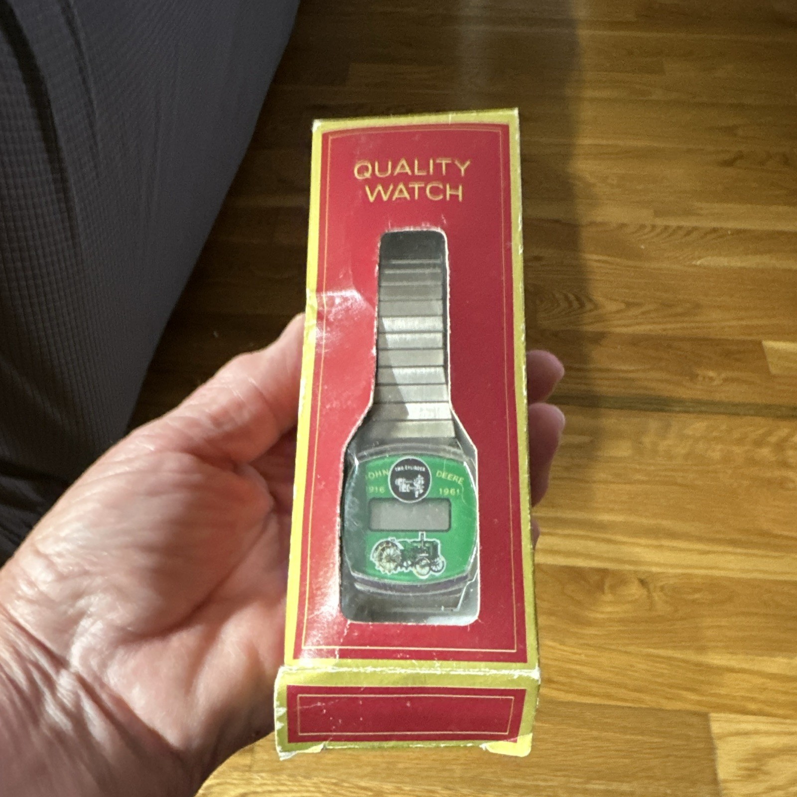 John Deere Two-Cylinder Digital Quartz Watch Green Dial Steel Bracelet w/ Box