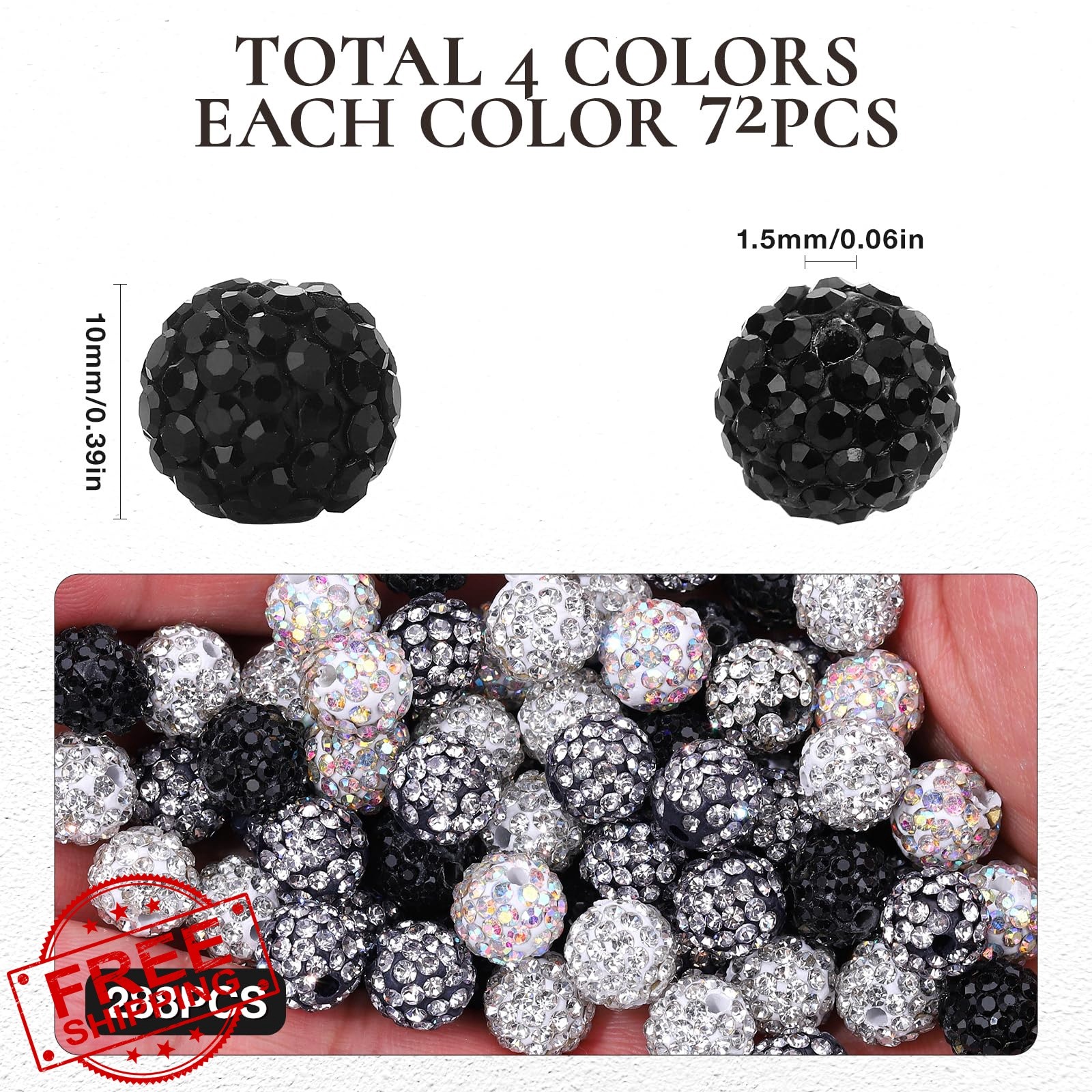 novani 10mm Black Disco Ball Rhinestones