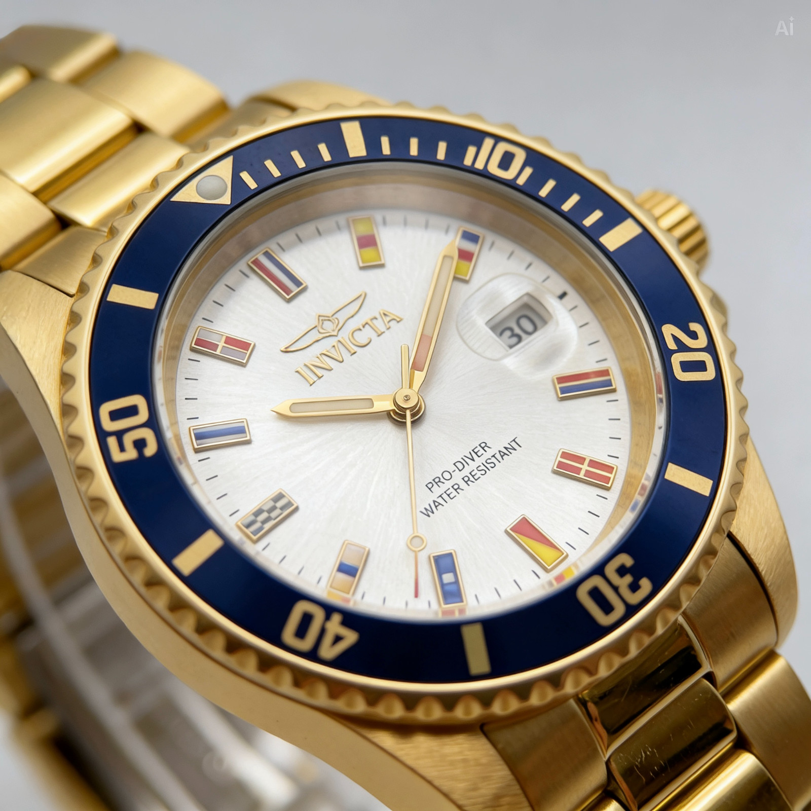 Invicta 49886 Pro Diver Jet Setter Men 40mm Gold Steel Silver Dial Quartz Watch