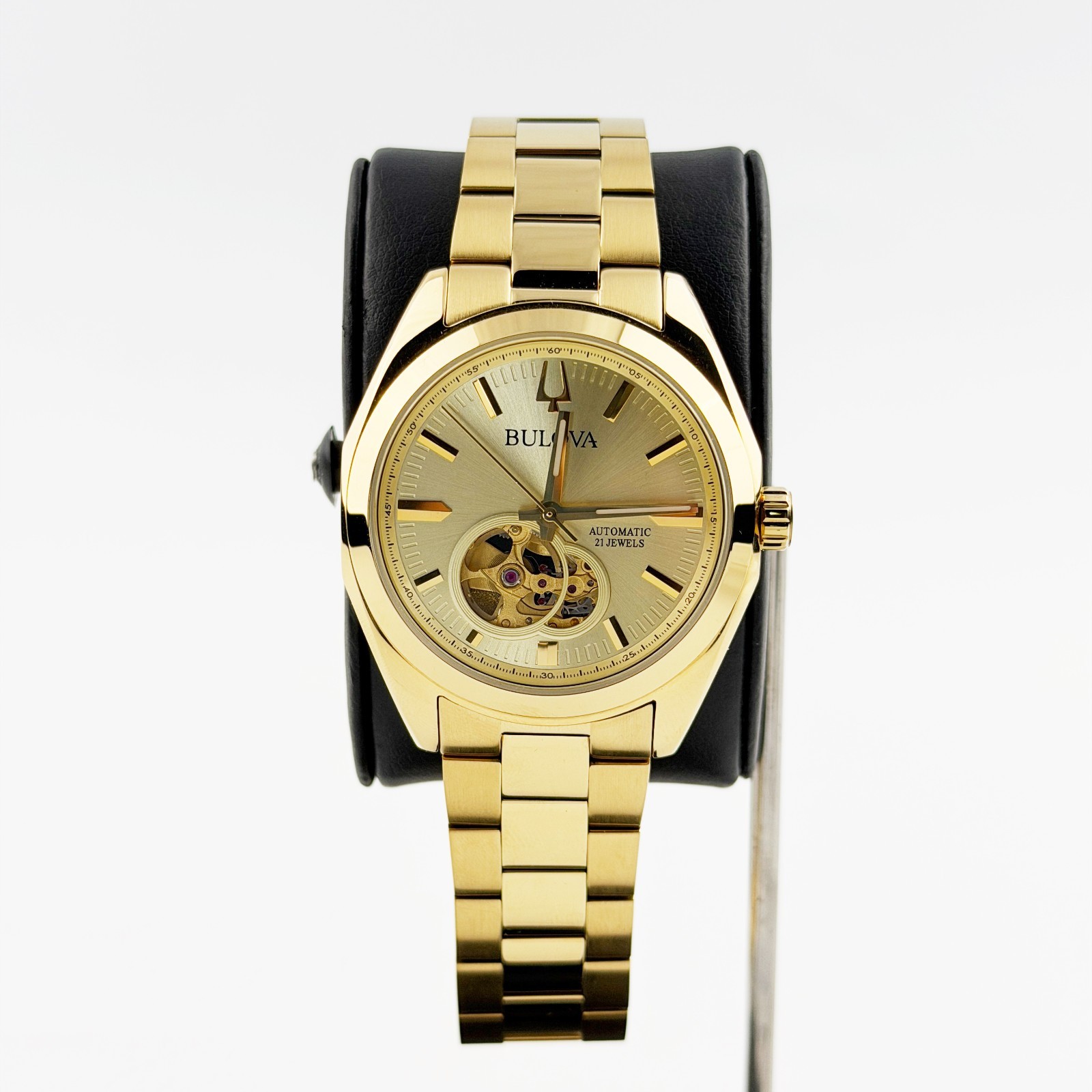 Bulova Surveyor 39 MM Automatic Men Watch Gold Dial Stainless Steel 97A182