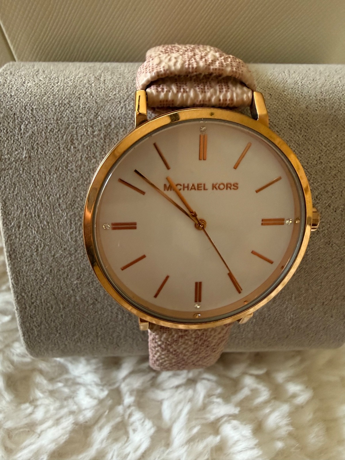 Michael Kors Jayne Three-Hand 38mm Rose Gold Alloy Case with Vanilla PVC…