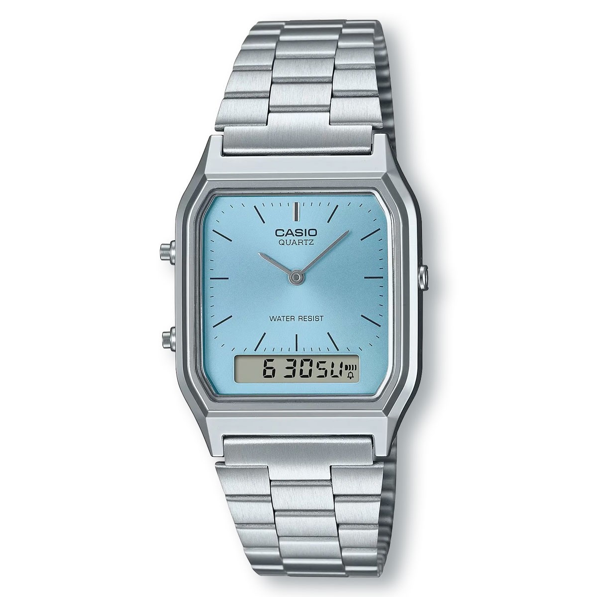 CASIO AQ230A-2A1 Vintage Analog/Digital Combination Watch, Ice Blue/Silver