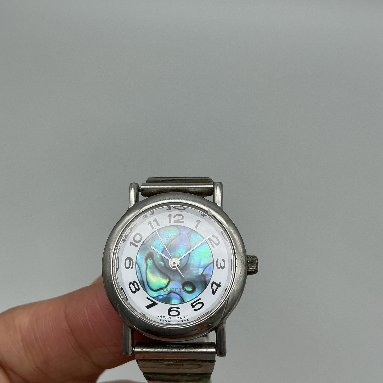 Vintage Boca Classics Womens Watch 26mm Silver Tone Abalone Stretch New Battery