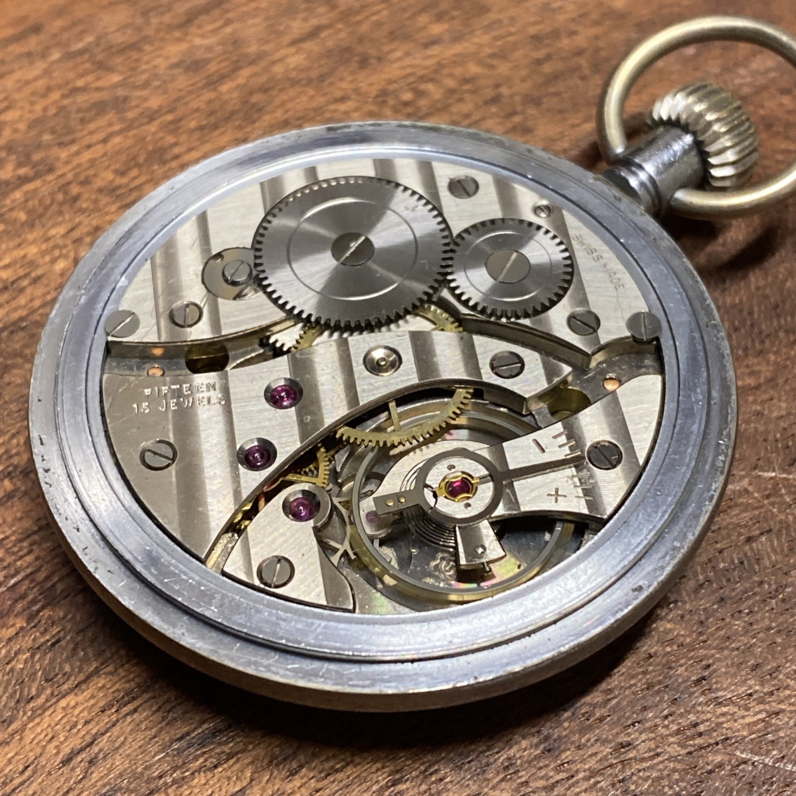 Unicorn Screw Case Front & Back 15 Jewels Pocket Watch Geneva Stripes