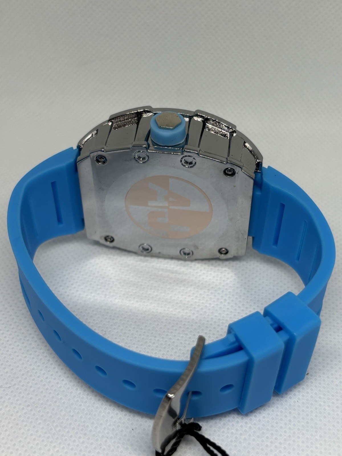 MENS Blue Skull Dial Crystal Quartz Watch Blue Rubber Strap NEW w/ Box