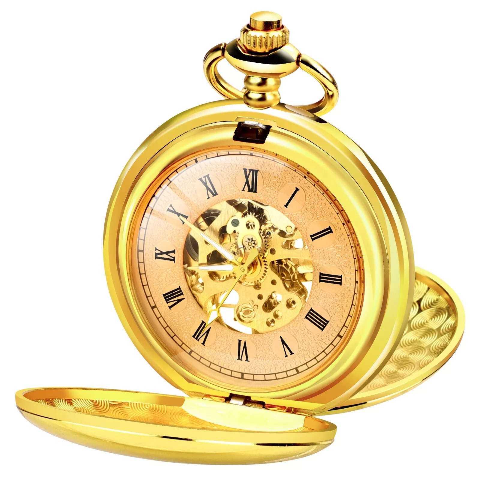 1Pc New Men’s Mechanical Retro Pocket Watch with Chain Retro Roman Numerals