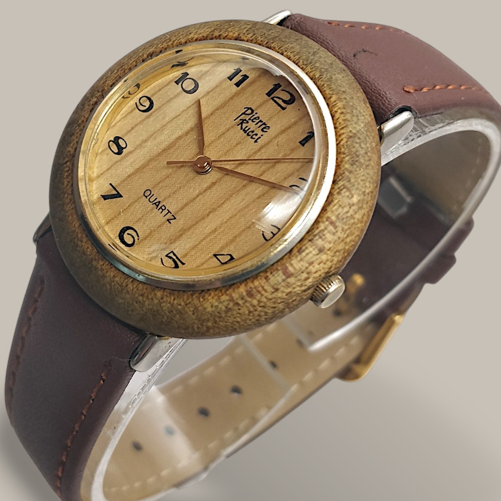 Wood Stone Rucci 33.5mm 1990S Men Vintage Watch Fully Working Quartz