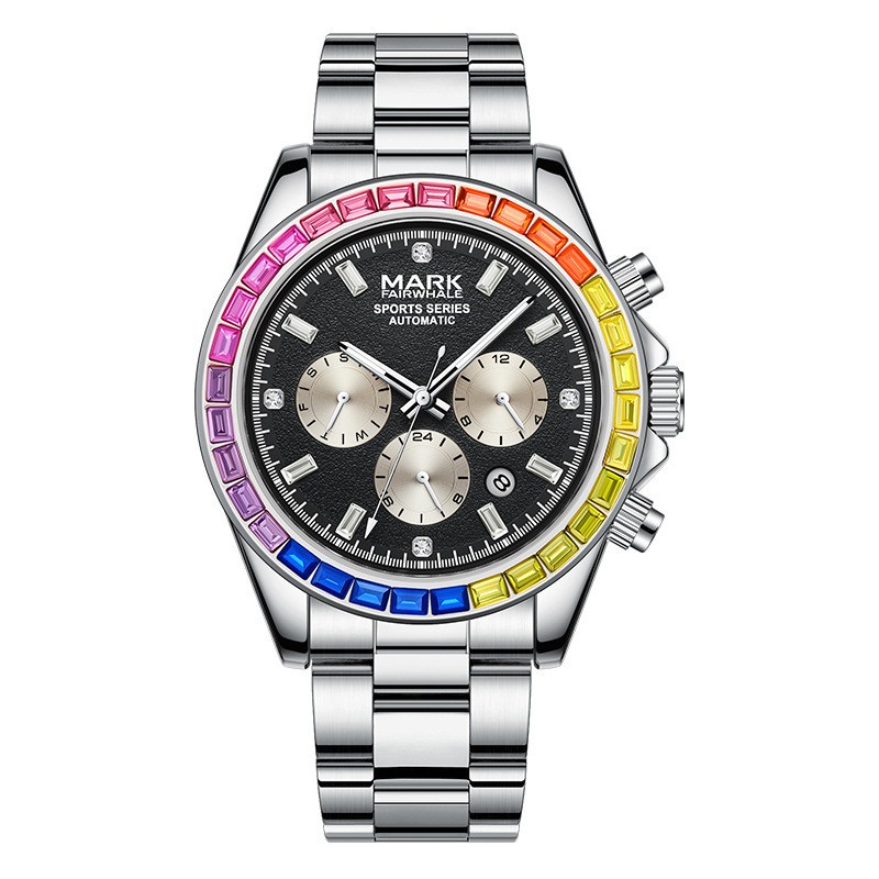 MARK FAIRWHALE Men’s Rainbow Diamond Date/Week/Month Mechanical Automatic Watch