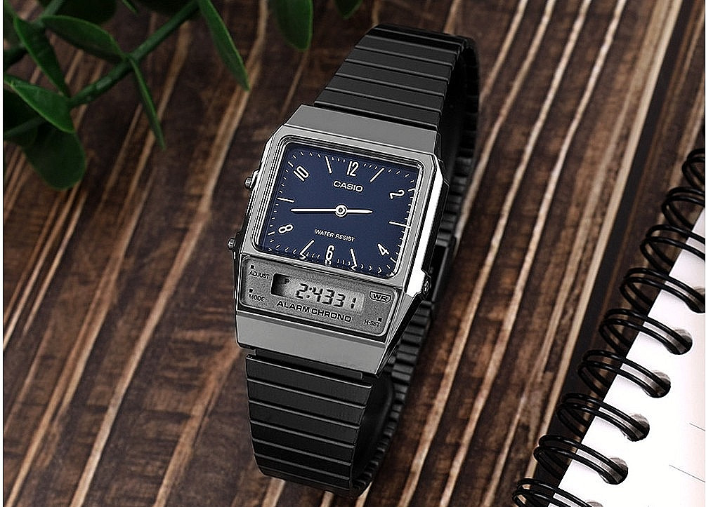 Casio AQ-800EB-2A Vintage Analog Digital Watch Black Stainless Steel Retro Unise
