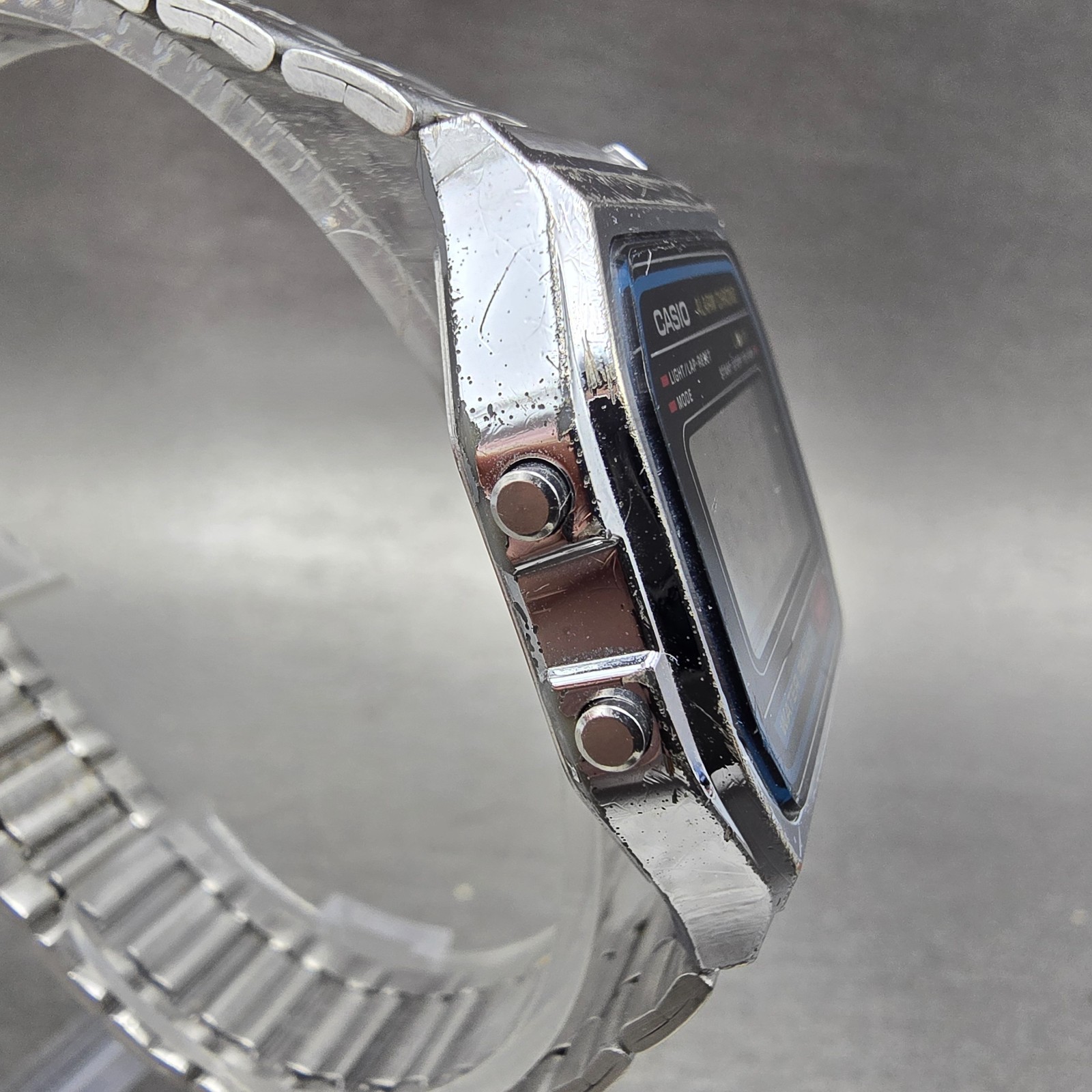 Casio Digital Alarm Chronograph Watch Men 33mm Silver Dial A158W New Battery ERR