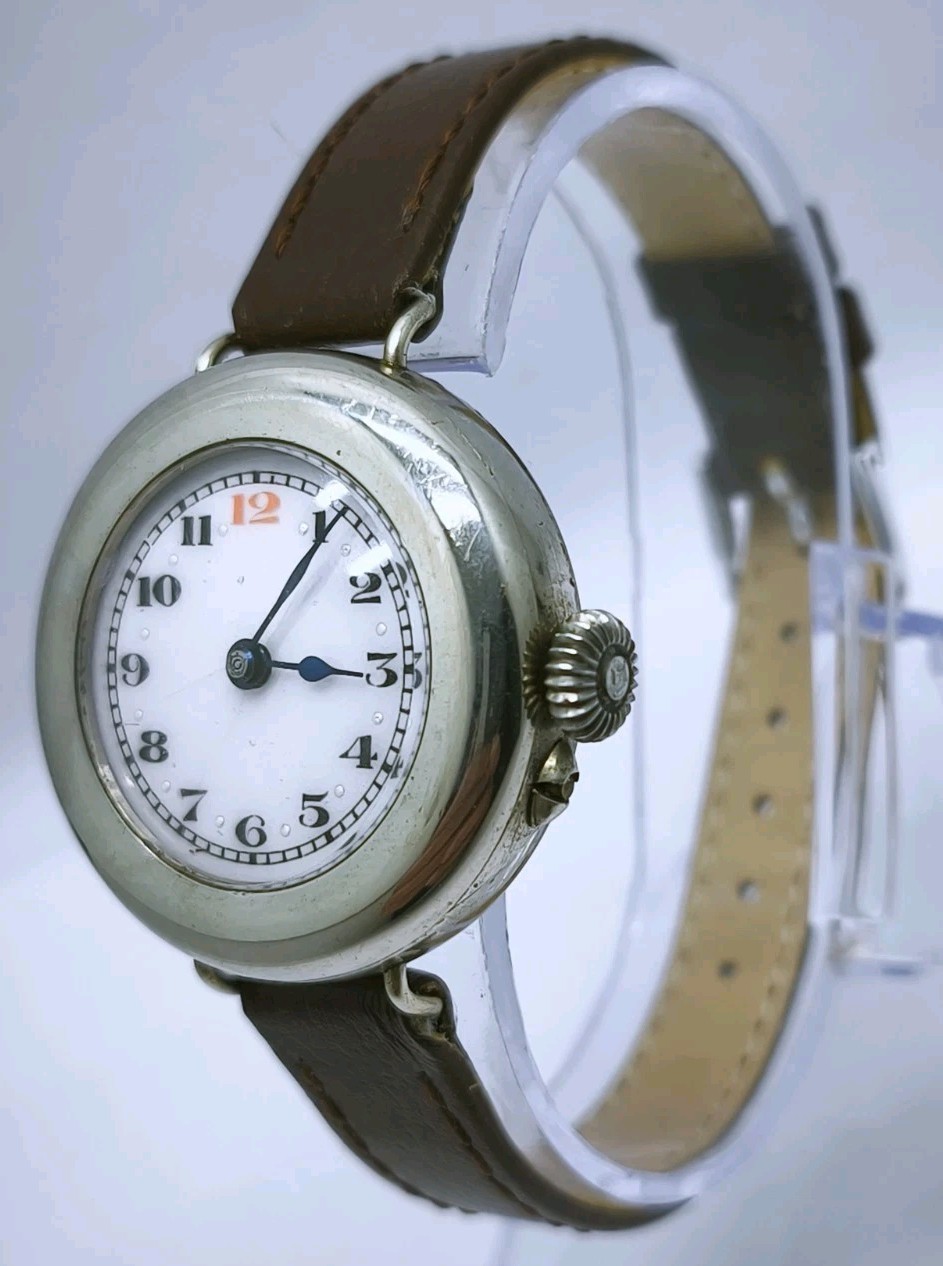 Vtg c1914 Swiss Chrome Nickel Plated WW1 Era 31mm Trench Watch Spares Or Repair