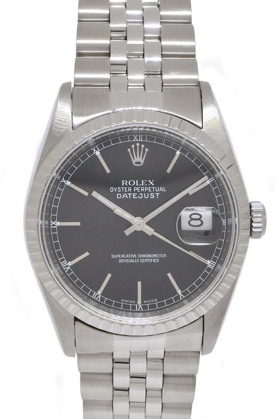 Rolex Datejust Steel Black Dial Jubilee Bracelet 36mm Watch +Papers K 16200