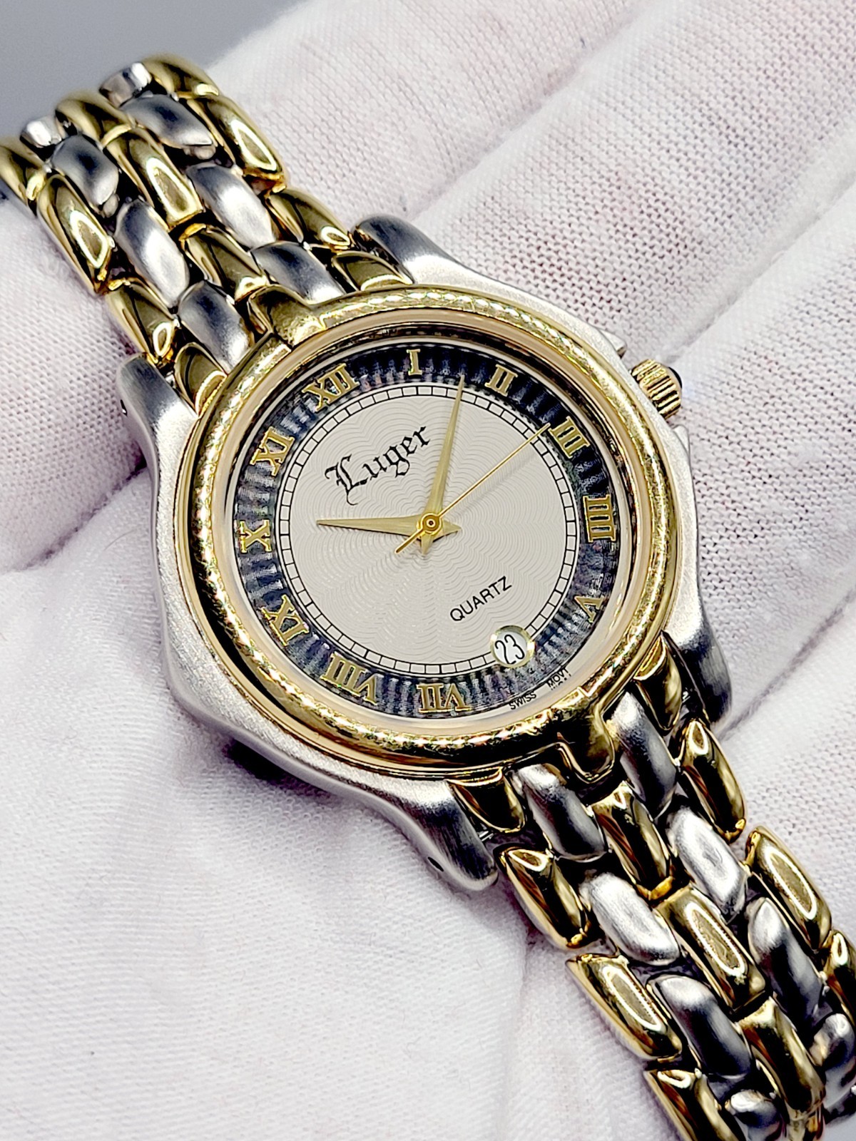 Swiss [NEW] 34mm LUGER 1990’s Two-Tone Unisex Bracelet Watch