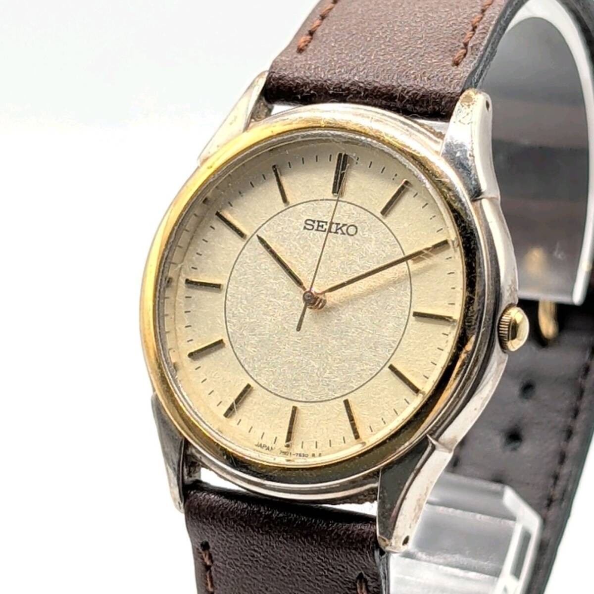 SEIKO 7N01 7140 Watch Quartz Men’s Round Gold Silver Y2K Seiko Watch Quartz Men’