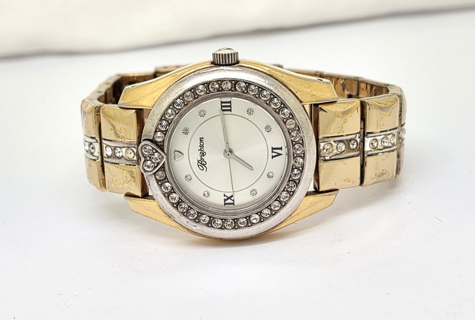 BRIGHTON DANA POINT GOLD TONE CRYSTAL WRISTWATCH, SERVICED,RUNS,VERY GOOD