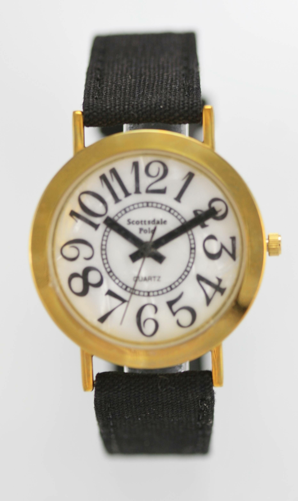 Scottsdale Polo Watch Unisex Stainless Gold Black Canvas Leather White Quartz