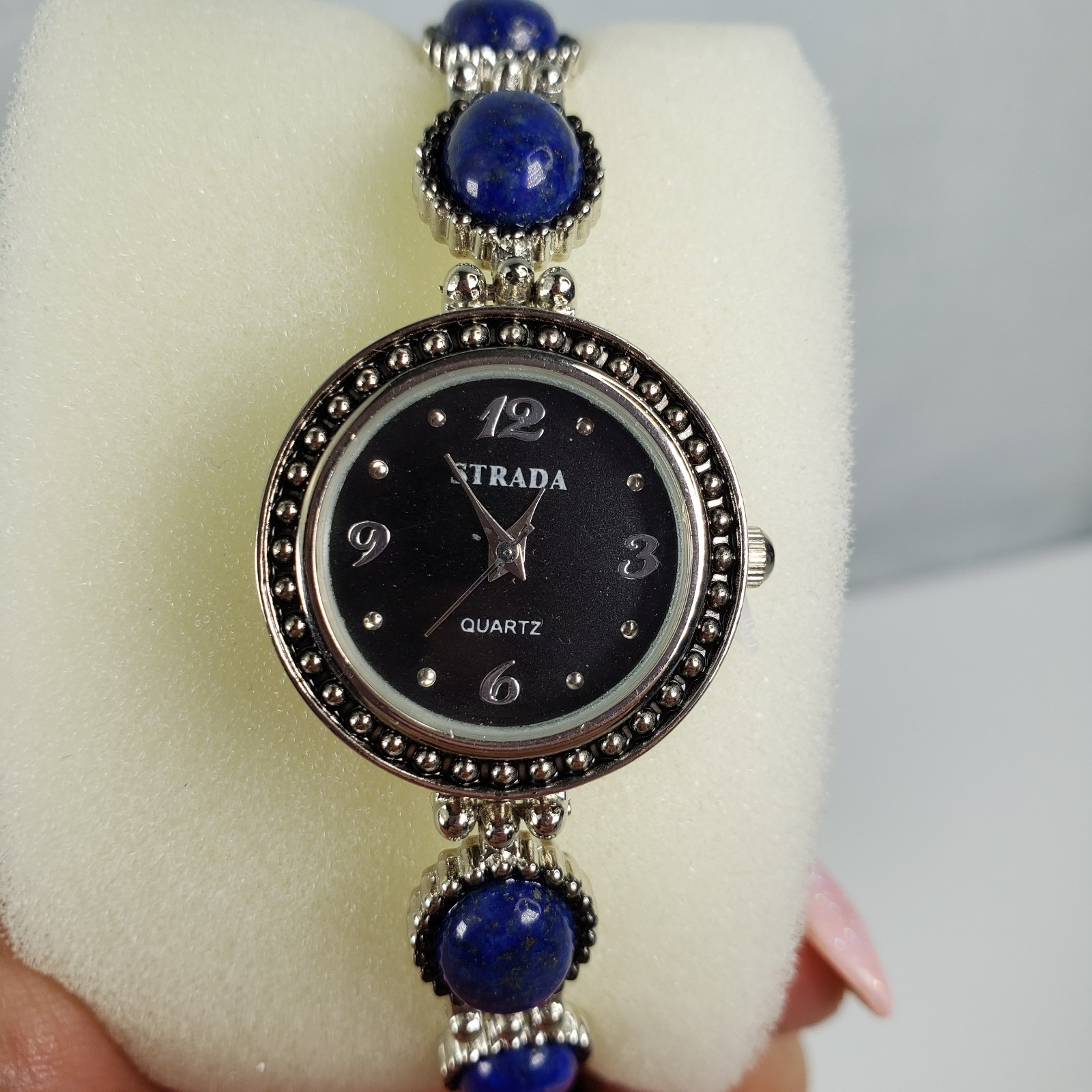 Woman’s Stainless Steel Water Resistant Watch With Lapis Lazuli Stone 7 1/2 inch