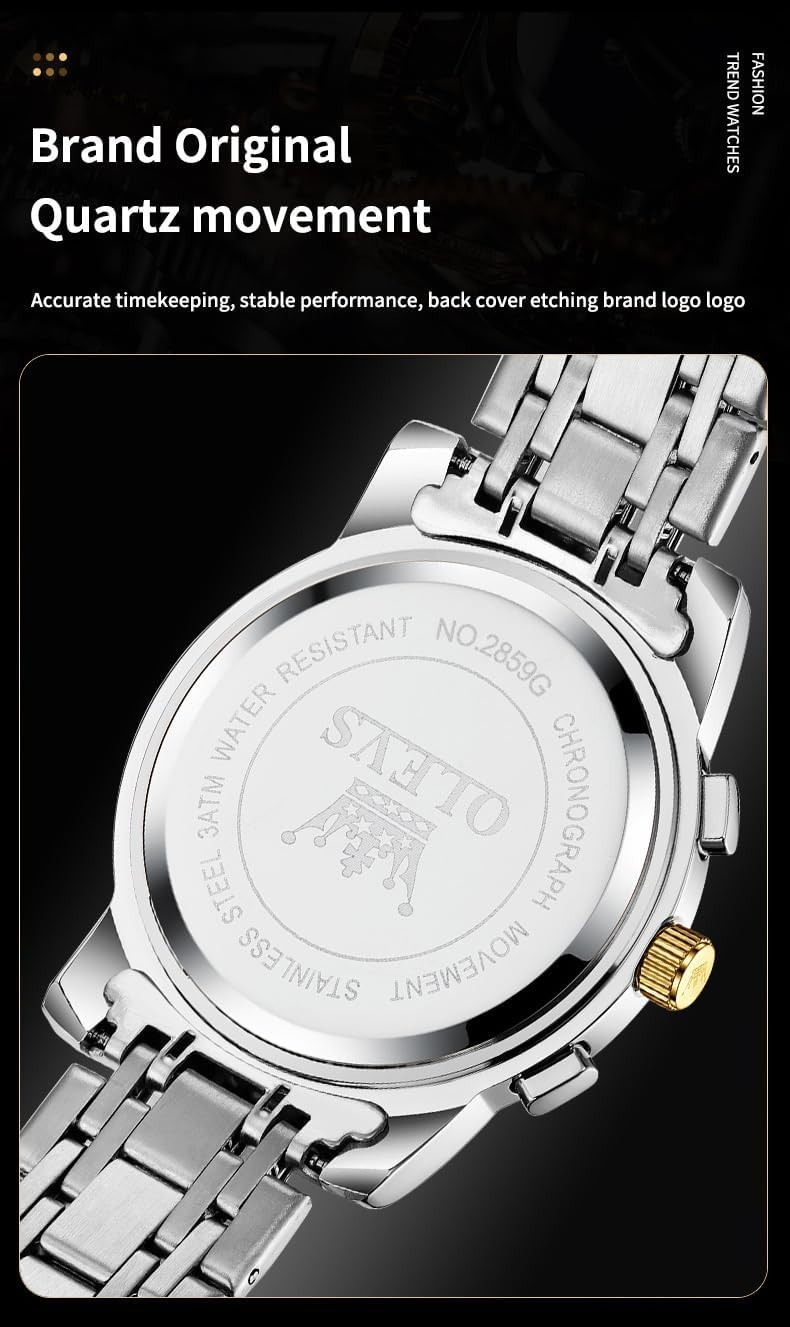 Elegant Luminous Men’s Quartz Watch with Big Dial – Waterproof Stainless Steel