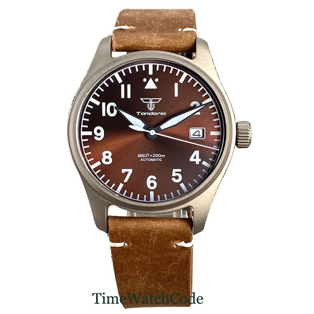 Tandorio Titanium Diving Automatic Watch for Men Anti-allergry Pilot NH35A 39mm