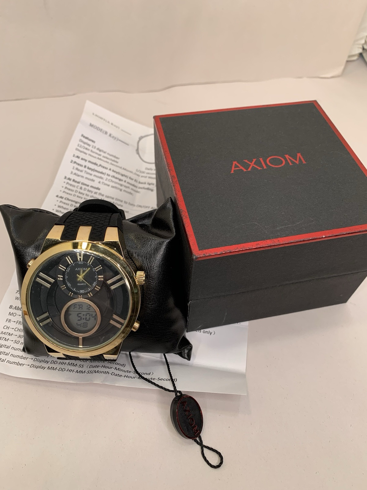 Axiom Analog Men’s Wristwatch CR 2025/SR626SW Chronograph Org Box Pillow Tag