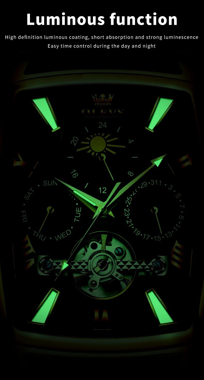 Automatic Mechanical Waterproof OLEVS Luxury Watch Men Strap Moon Phase Mens