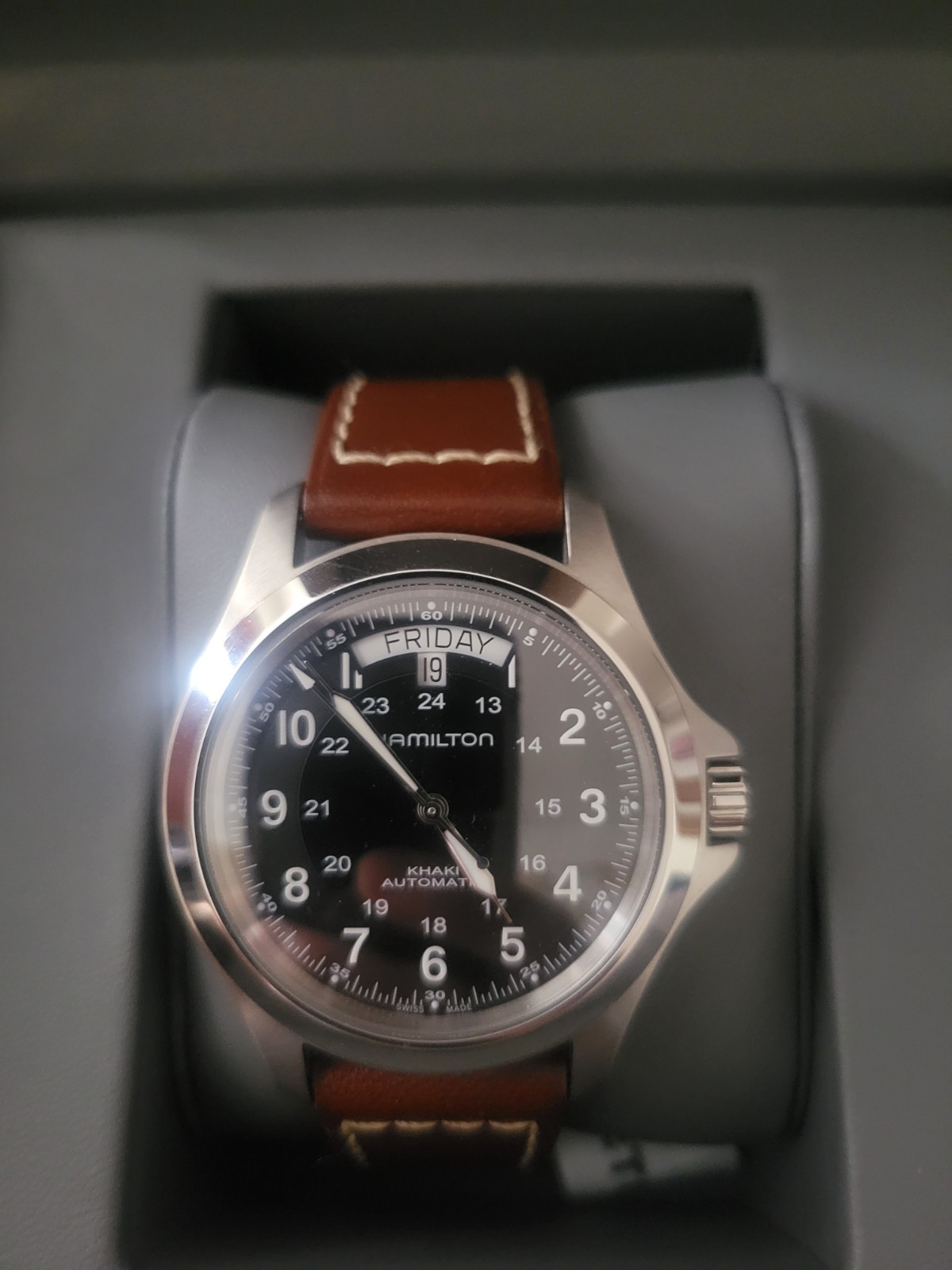 Hamilton Khaki Field Men’s Black Watch with Brown Leather Band – H64455533