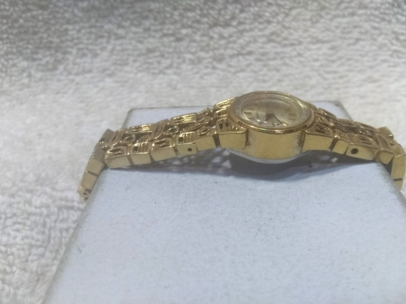 Seiko Wind Up Dress Watch Gold Dial Link Band 11-0549 Art Deco Needs Service
