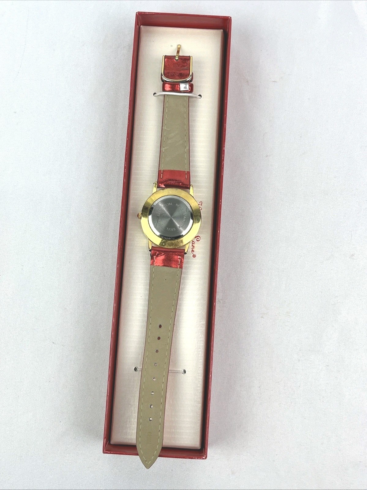 Holiday Lane Santa Claus Watch Floating Rhinestones Metallic Red Band New Batt