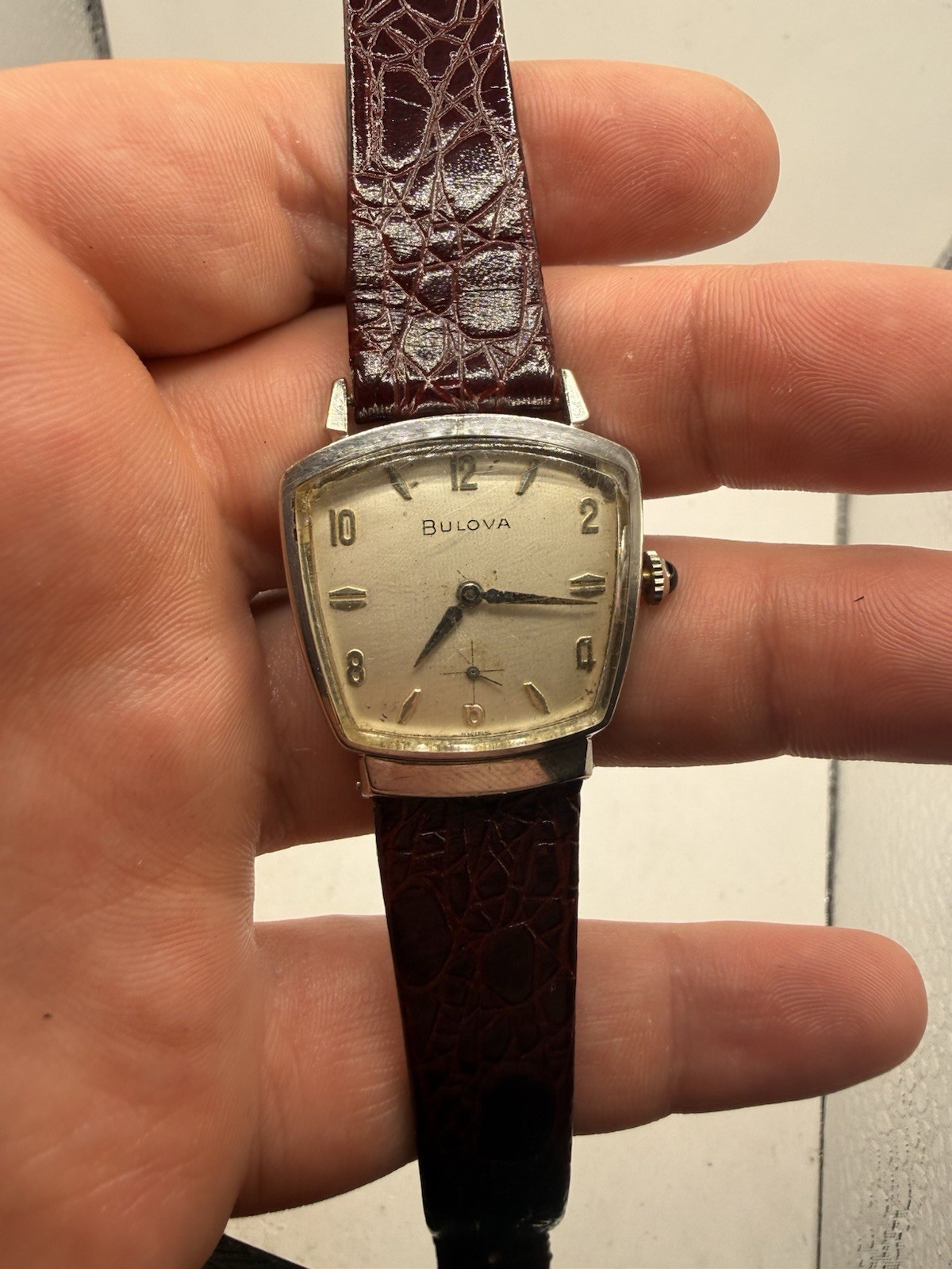 VINTAGE Bulova 10K Rolled Gold Plate Sub Second Cushion Case Mens Watch RUNS