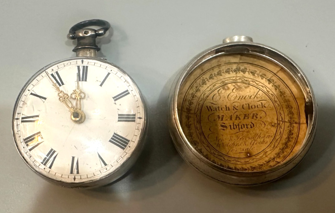 ANTIQUE SILVER FUSEE PAIR CASE POCKET WATCH mid 1800s, 57mm