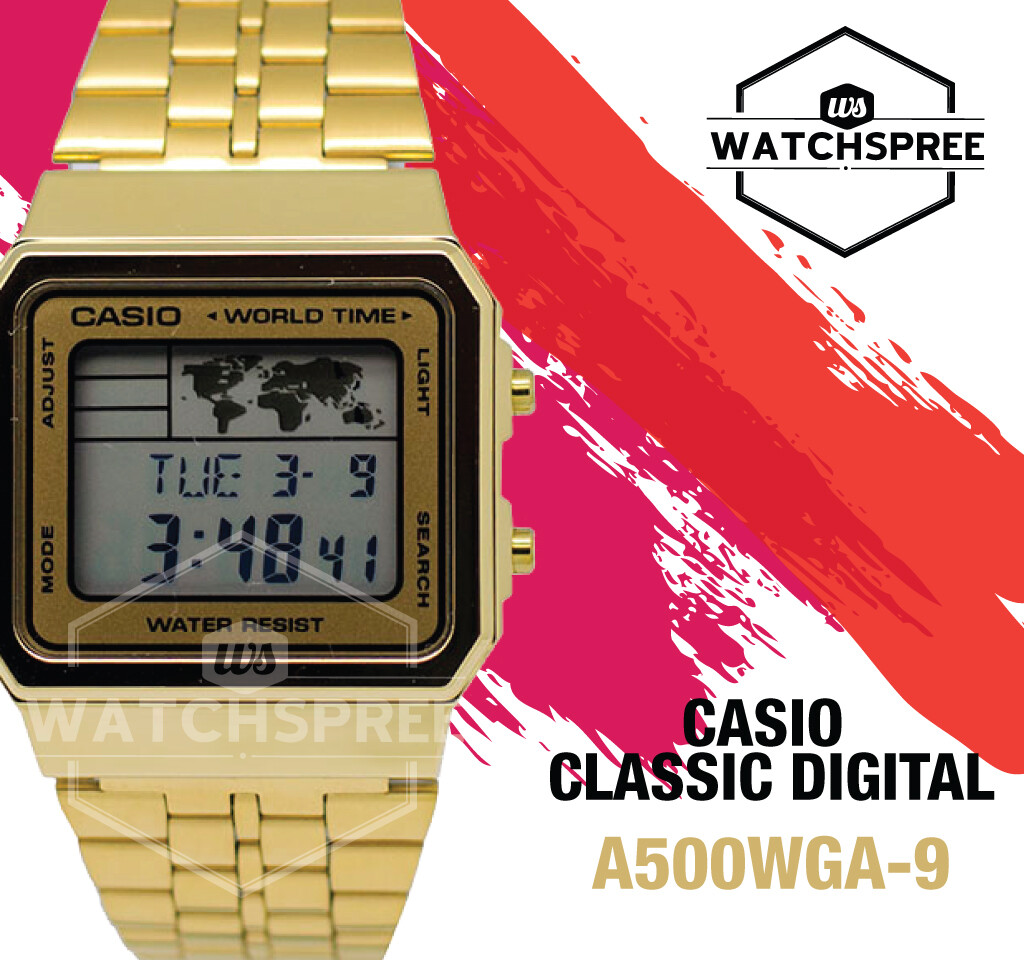 Casio Digital Gold Stainless Steel Strap Watch A500WGA-9