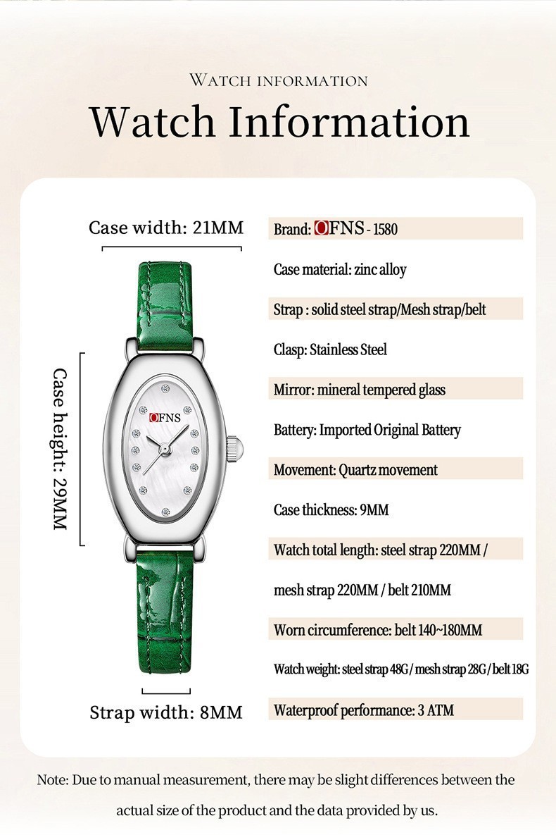 Exquisite oval diamond studded dial steel strap quartz waterproof women’s watch