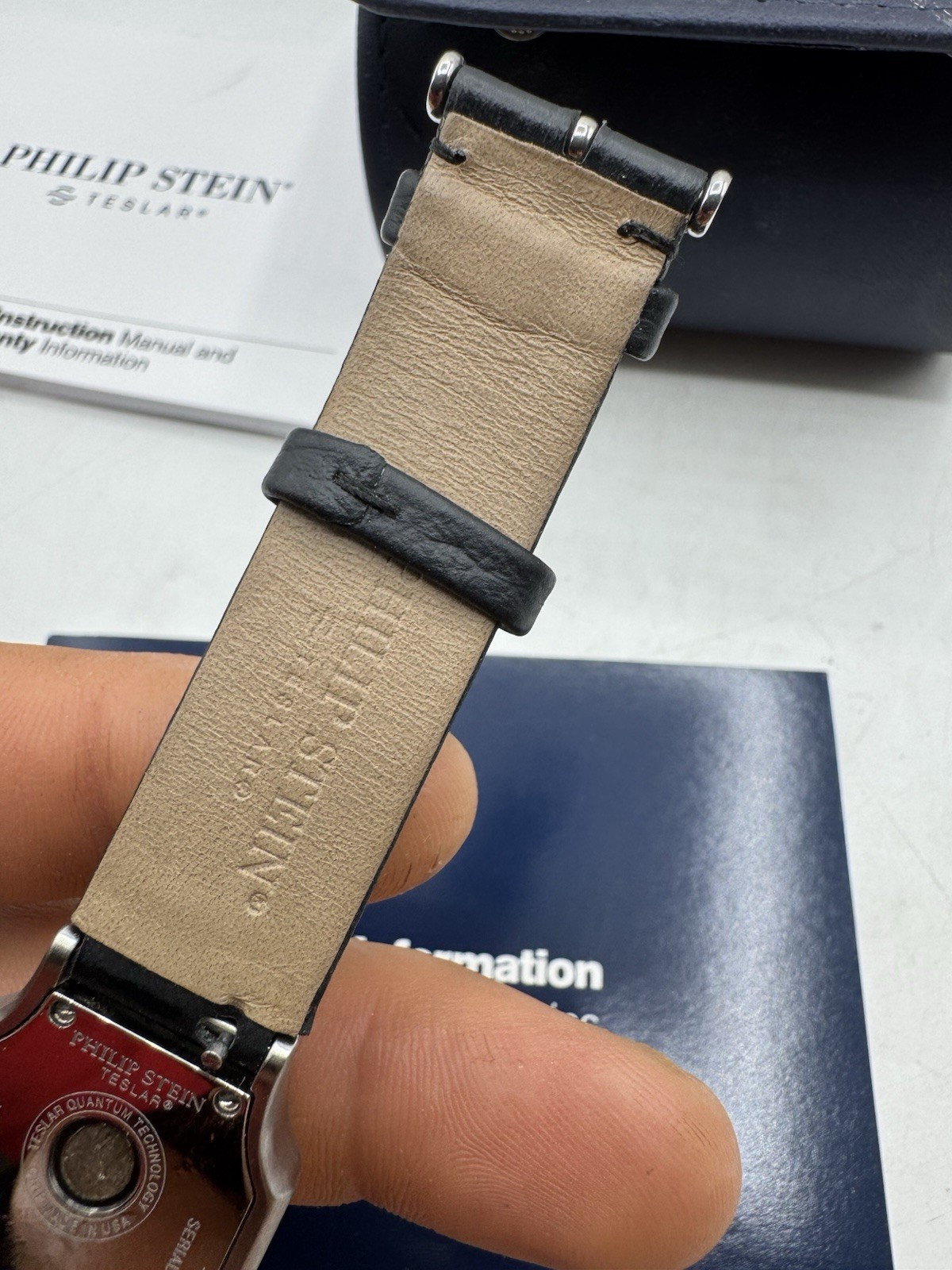 Philip Stein watch teslar dual time leather band New Batteries