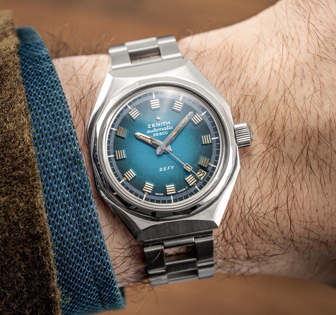 Vintage Zenith Defy Automatic 28800 A3632 2562PC Teal Blue Dial Rare! Runs! Read