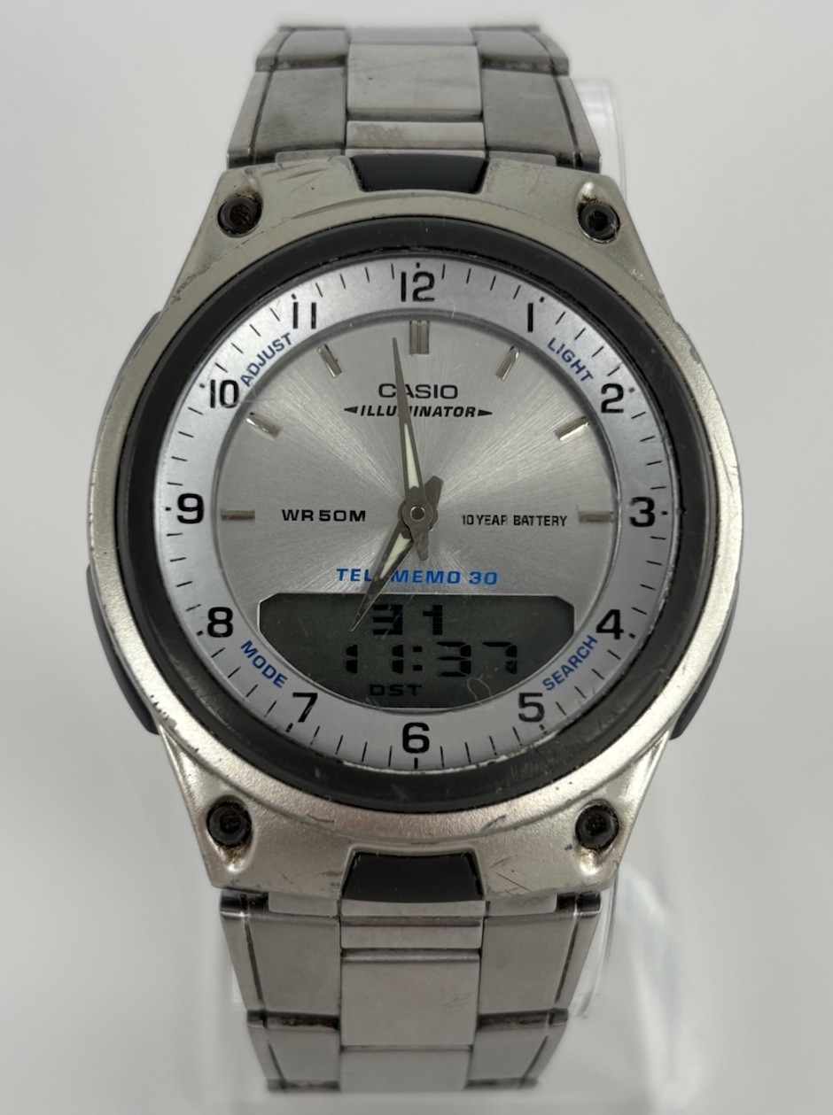 Casio Illuminator 40mm Silver Tone Digital/Analog Watch w/Bracelet & New Battery