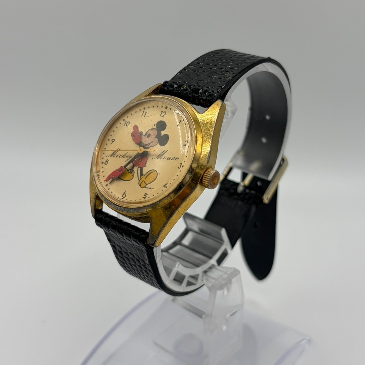 Seiko Disney Time Mickey Mouse Watch 5000-6030 Vintage Gold Black Running